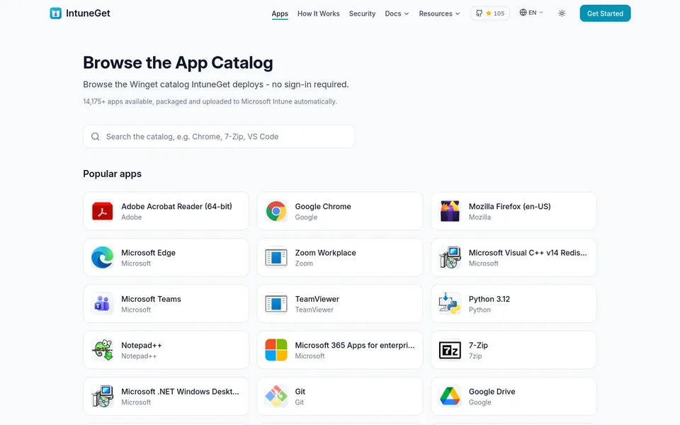IntuneGet application catalog